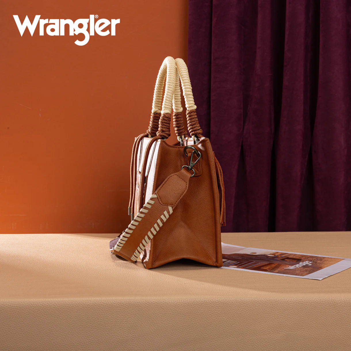 WG386-8120S Wrangler Cow Print Tote/Crossbody -Brown