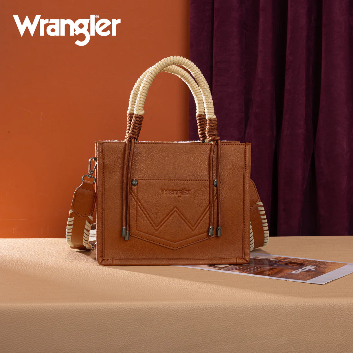 WG386-8120S Wrangler Cow Print Tote/Crossbody -Brown