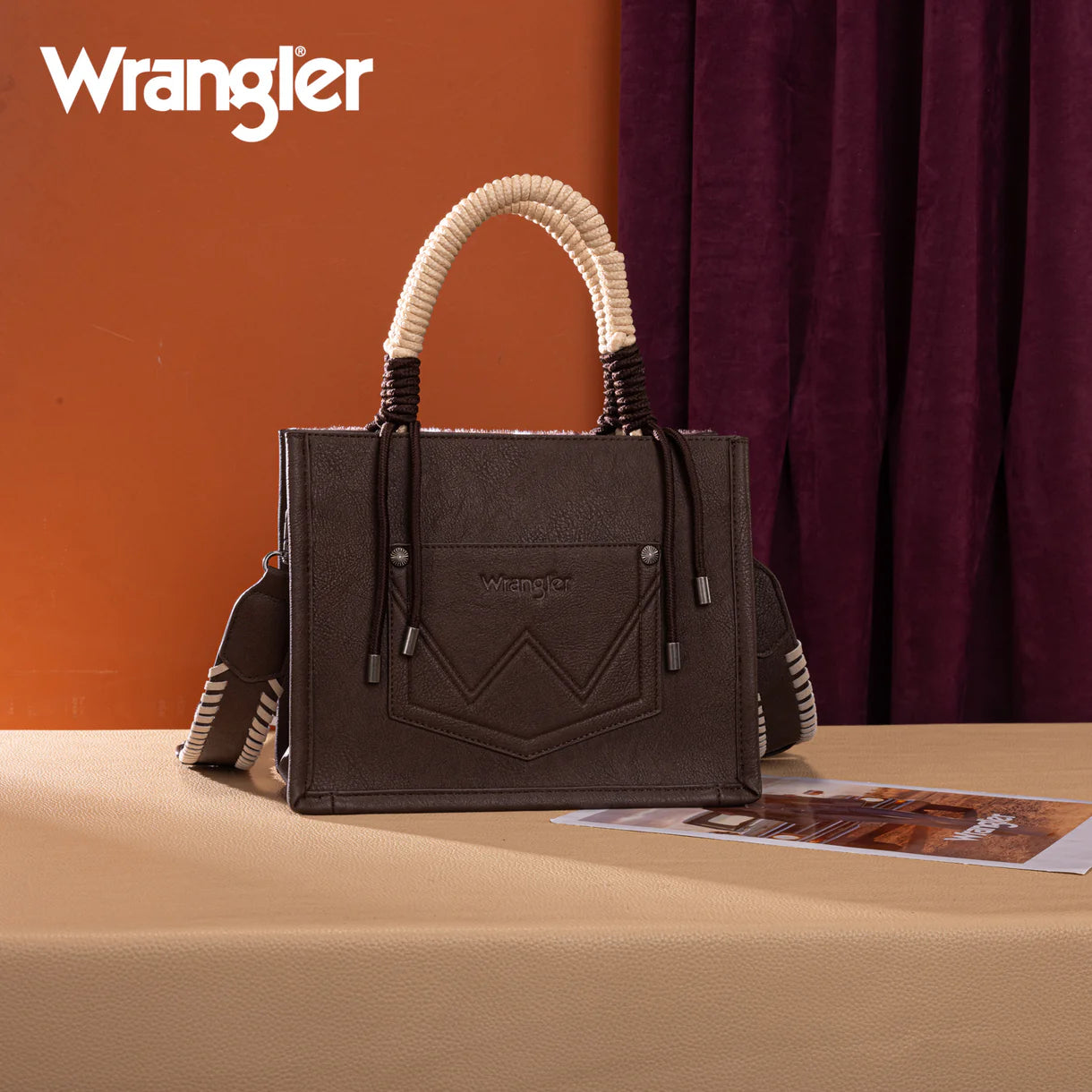 WG386-8120S Wrangler Cow Print Tote/Crossbody -Coffee