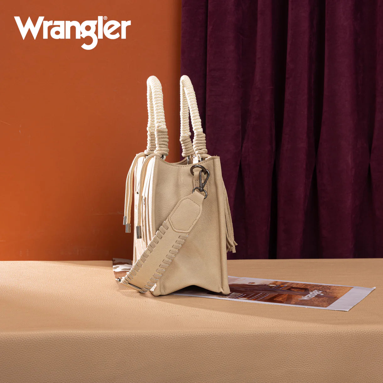 WG386-8120S Wrangler Cow Print Tote/Crossbody -Tan