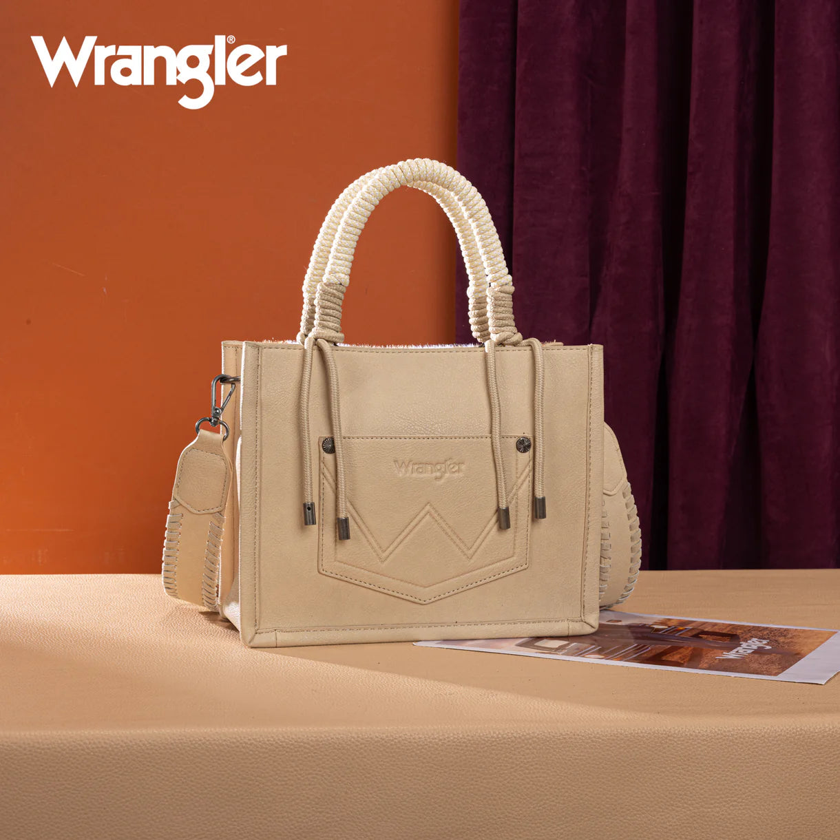 WG386-8120S Wrangler Cow Print Tote/Crossbody -Tan