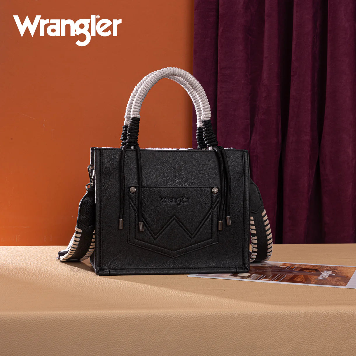 WG386-8120S Wrangler Cow Print Tote/Crossbody -Black