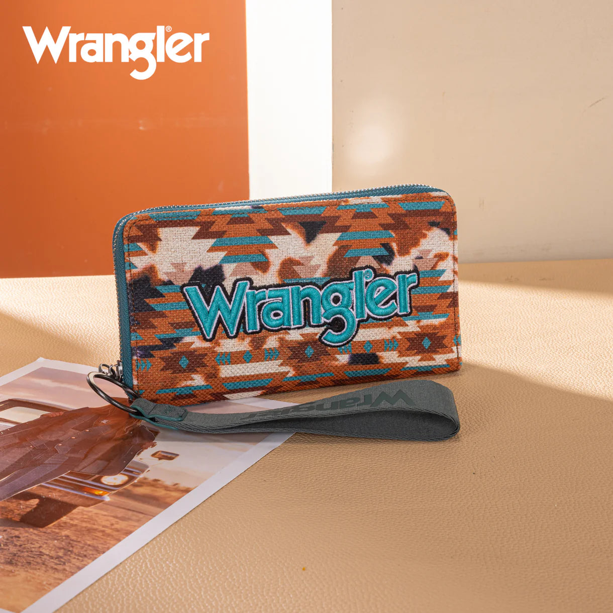 WG302-W006TQ Wrangler Aztec Print Wallet - Turquoise