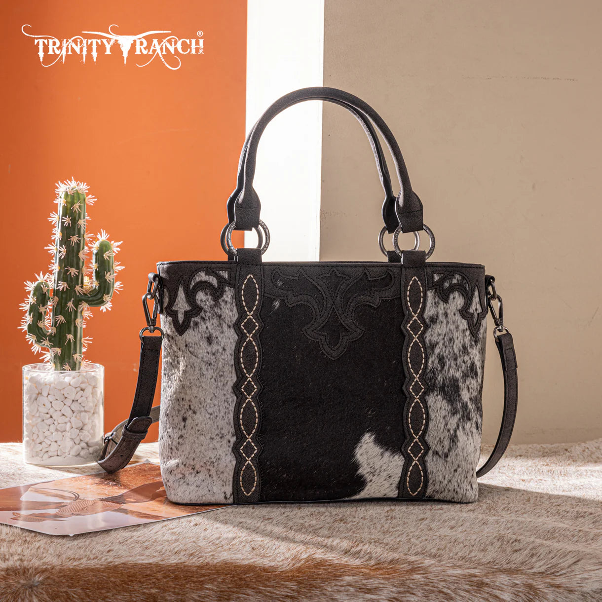 Trinity Ranch Genuine Hair-On Cowhide Collection Concealed Carry Tote