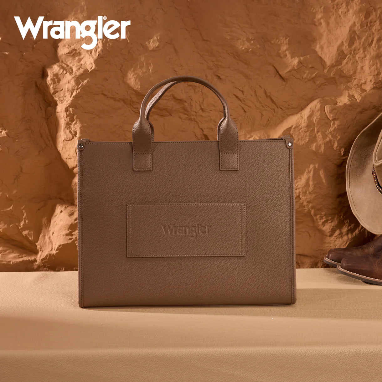 WG390-8110 Wrangler Structured Work Tote/Large Carry-All Tote/Crossbody with Pouch - Camel