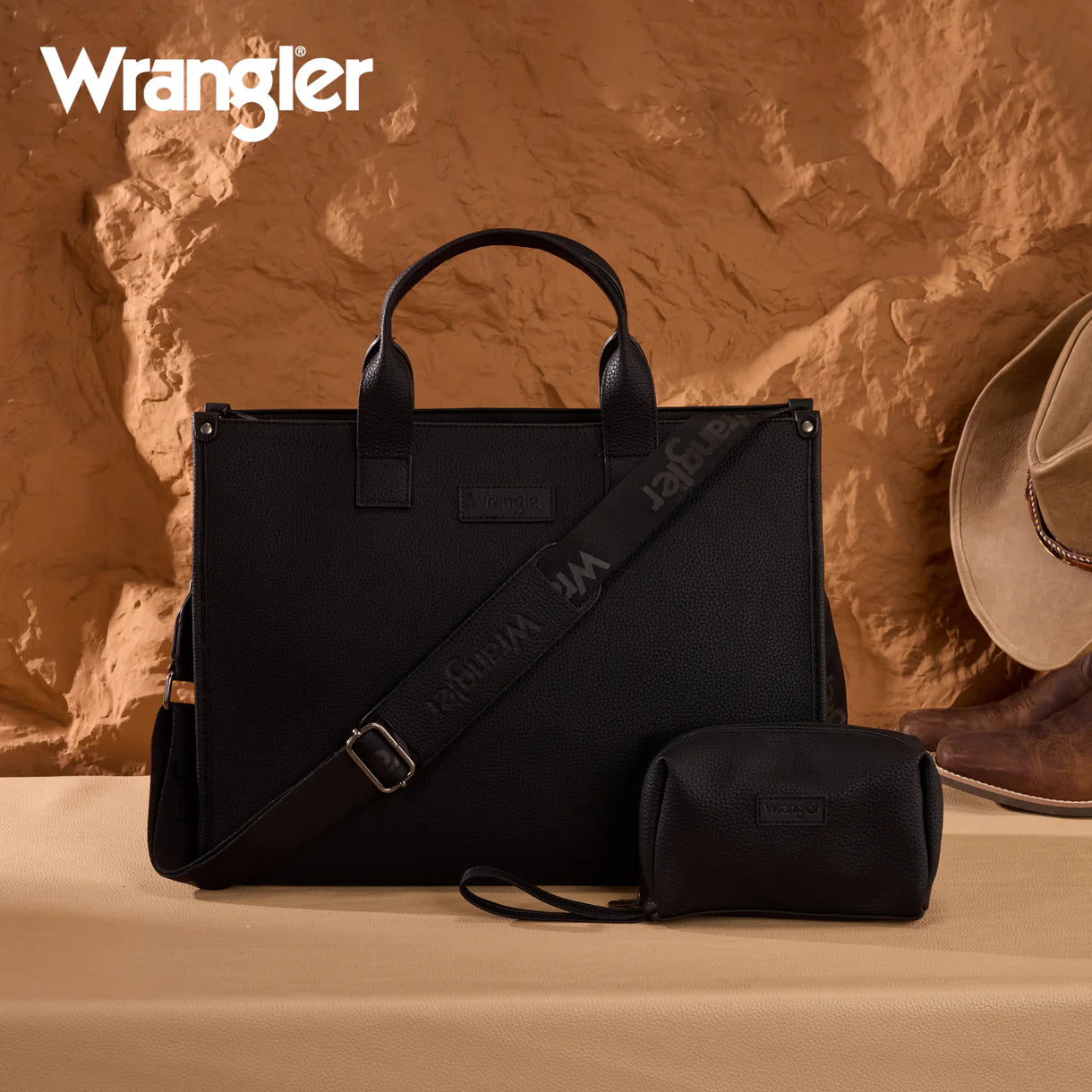 WG390-8110 Wrangler Structured Work Tote/Large Carry-All Tote/Crossbody with Pouch - Black