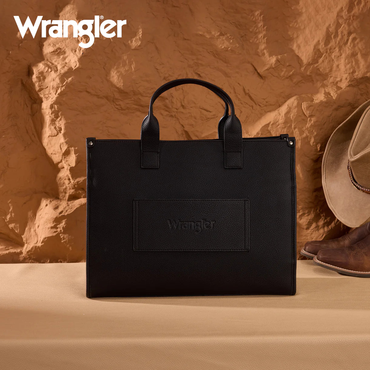 WG390-8110 Wrangler Structured Work Tote/Large Carry-All Tote/Crossbody with Pouch - Black
