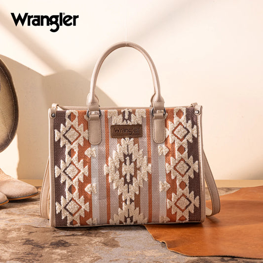 Wrangler Sherpa Aztec Canvas Tote/Crossbody - Tan