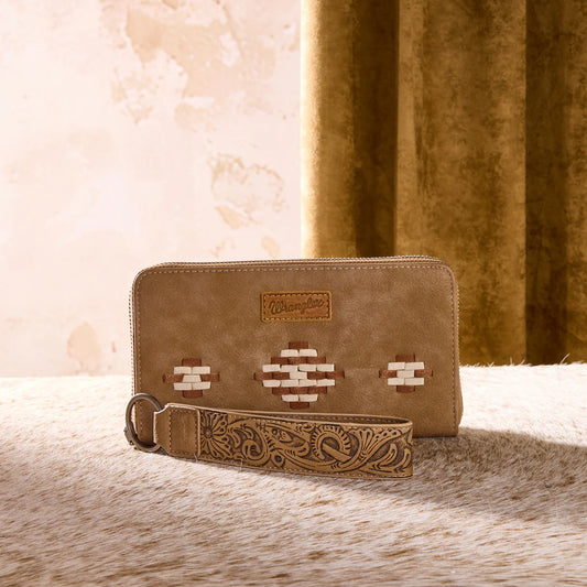 WG310-W006KH Wrangler Aztec Woven Zip Around Wallet with Wristlet -Khaki