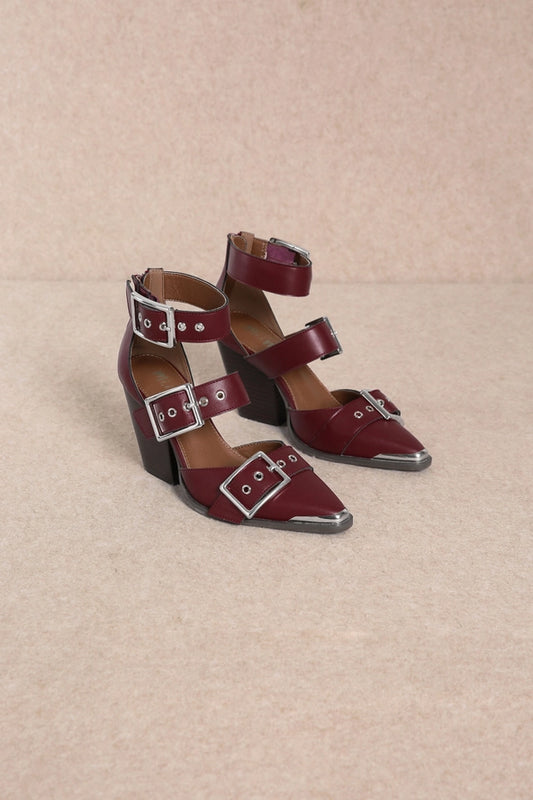 Hendrix Triple Belt Strap Pointed Toe Block Heels