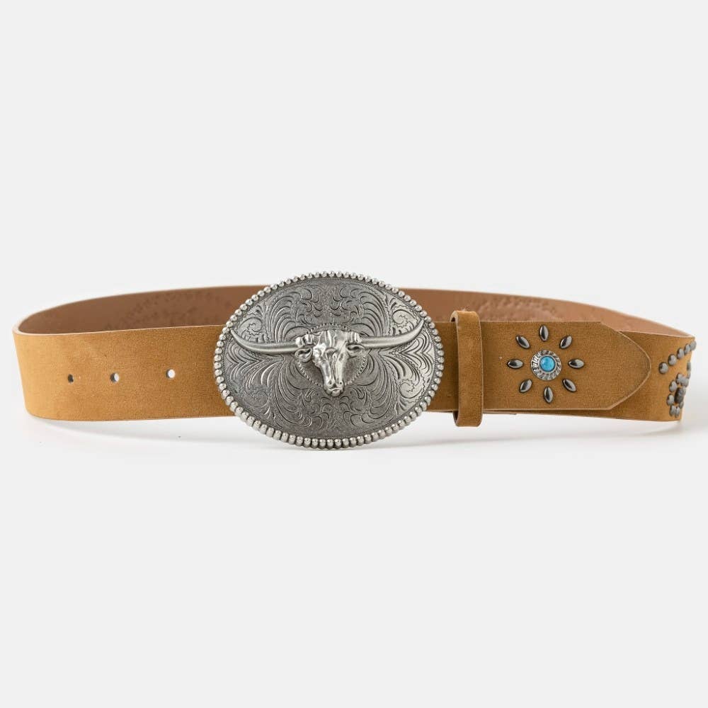 Large Western Long Horn Buckle Belt
