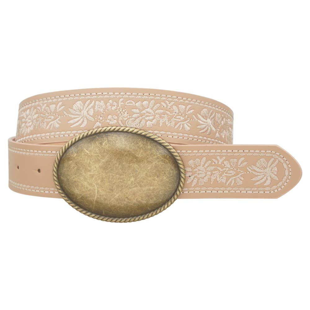 VINTAGE OVAL BUCKLE FLORAL EMBORIDERED STRAP B, IW 36007BGO