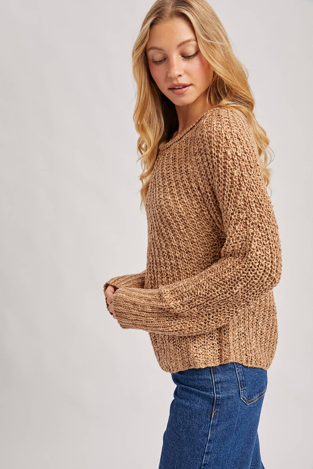 RAGLAN CUT OPEN KNIT SWEATER PULLOVER