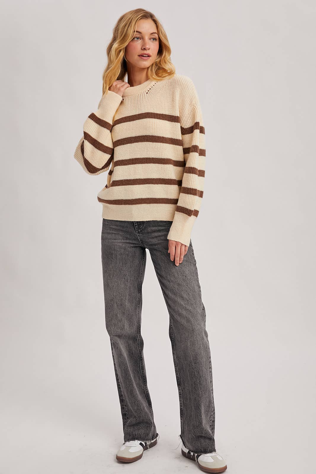 STRIPED CHUNKY RIB-KNIT SWEATER