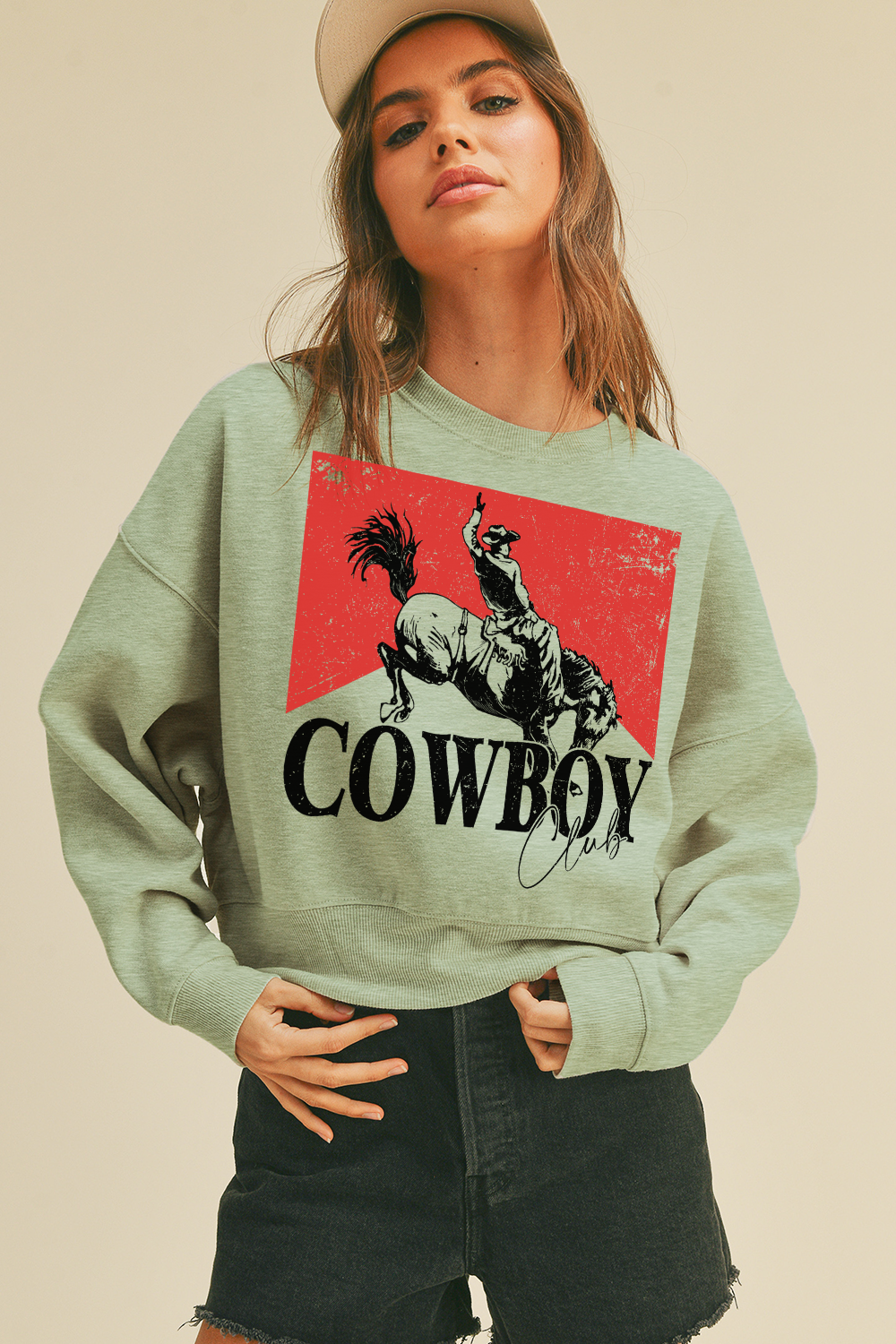 Cowboy Club Short Cropped Long Sleeve Sweatshirt