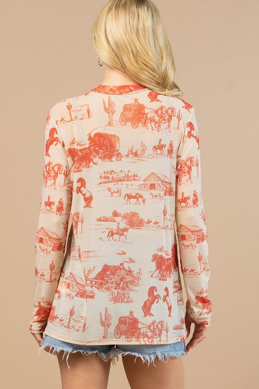 PAIGE Western Lifestyle Print Mesh Top- Paige