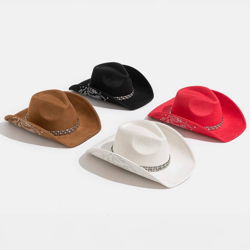 Studded Strap Rhinestone Decor Western Cowboy Hat