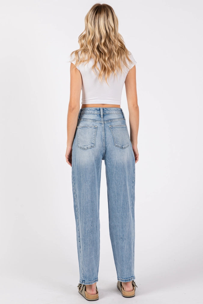 Petra 153 Side Seam Detailing High Rise Comfort Barrel Jeans