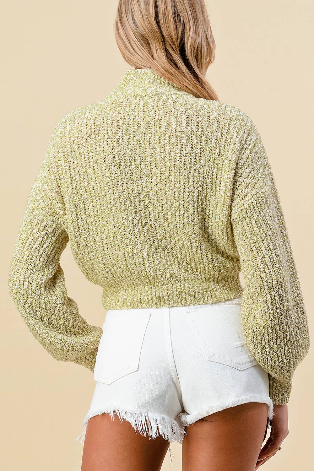 KNITTED LONG SLEEVE DETAIL PULLOVER WITH ZIPPER