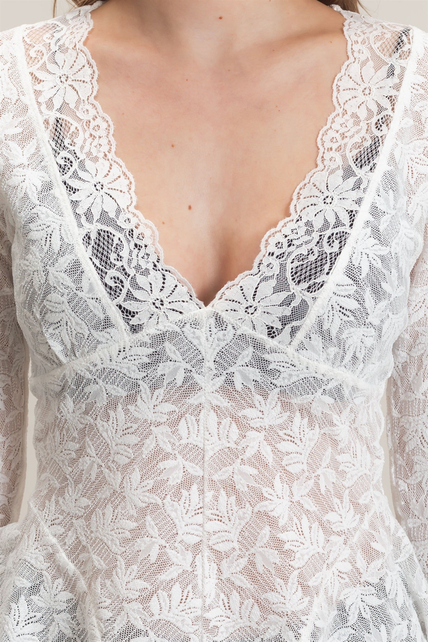 Lace V-neck Flare Sleeve Top