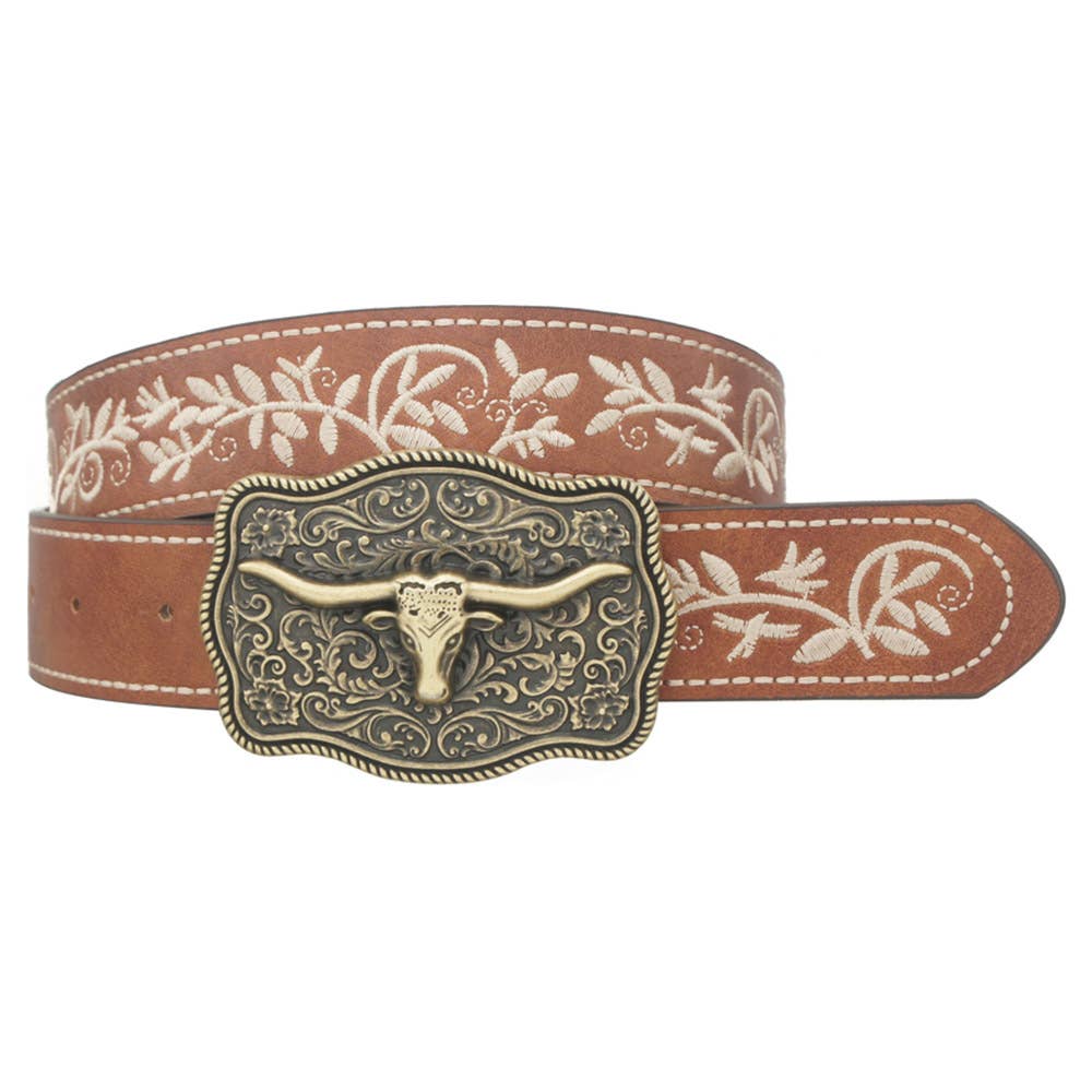 FLORAL MOTIFF LONGHORN ACCENT BELT, IW 36017WSHBGO