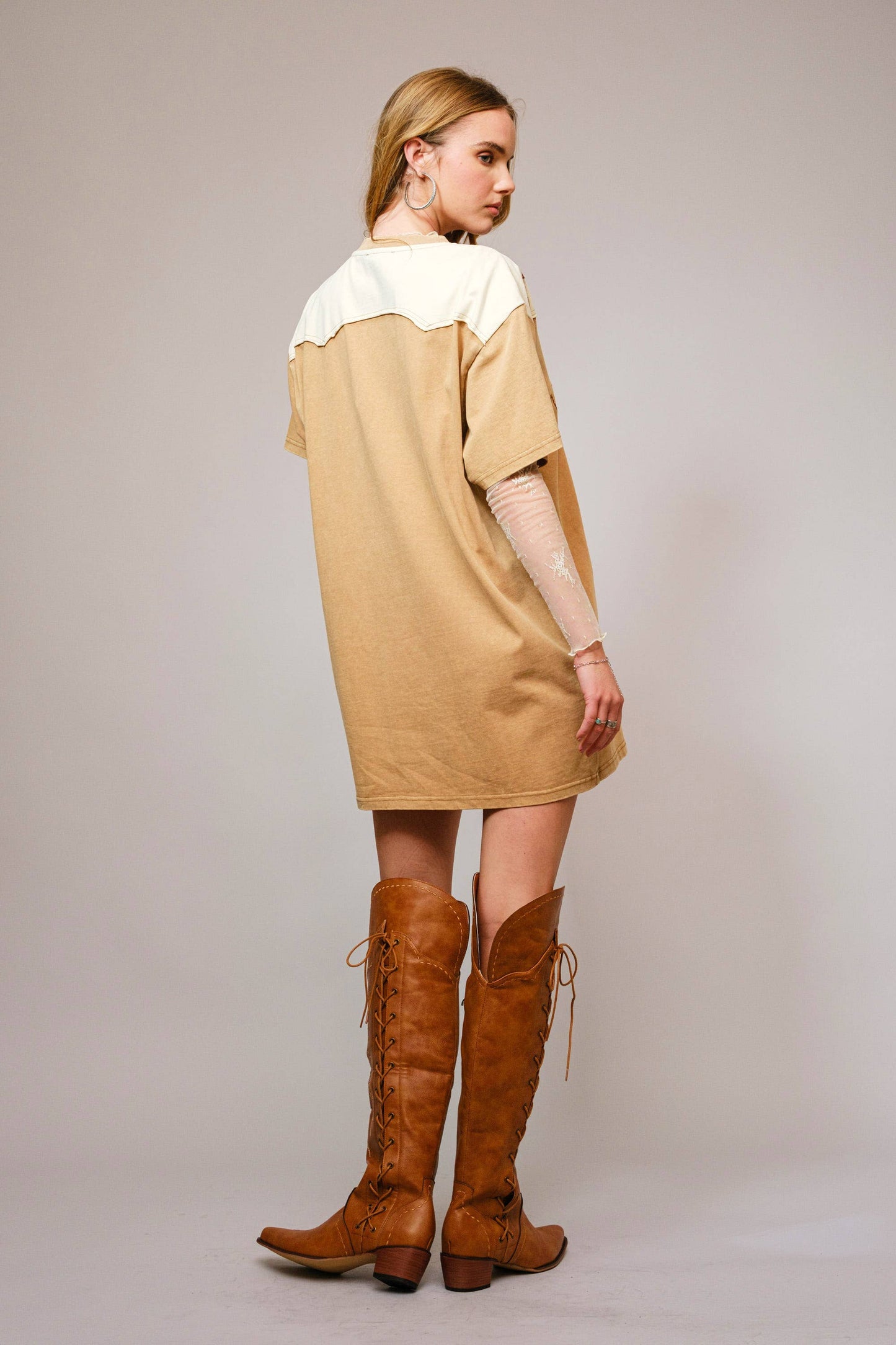 23549D - Garment Washed Embroidered Western Dress