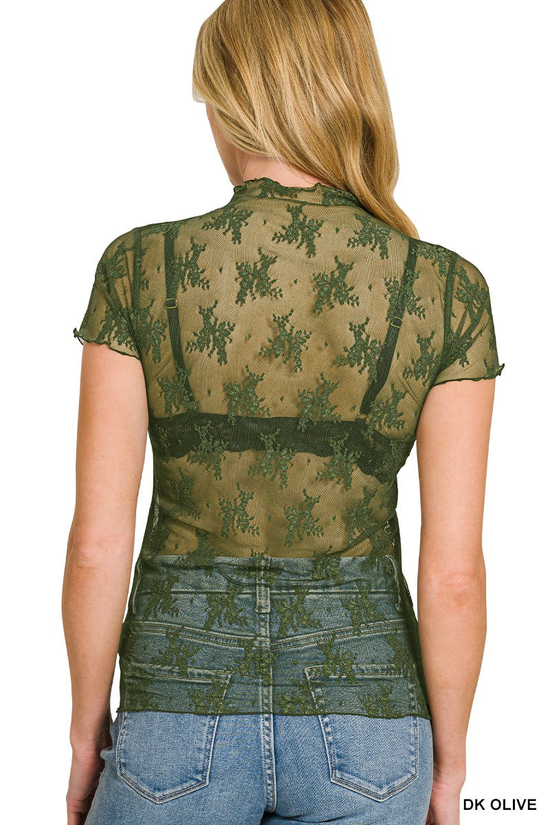 Lace See-through Layering Short Sleeve Top
