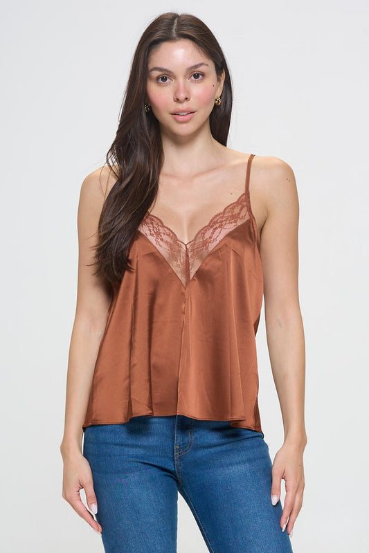 Satin V Neck Lace Cami Top