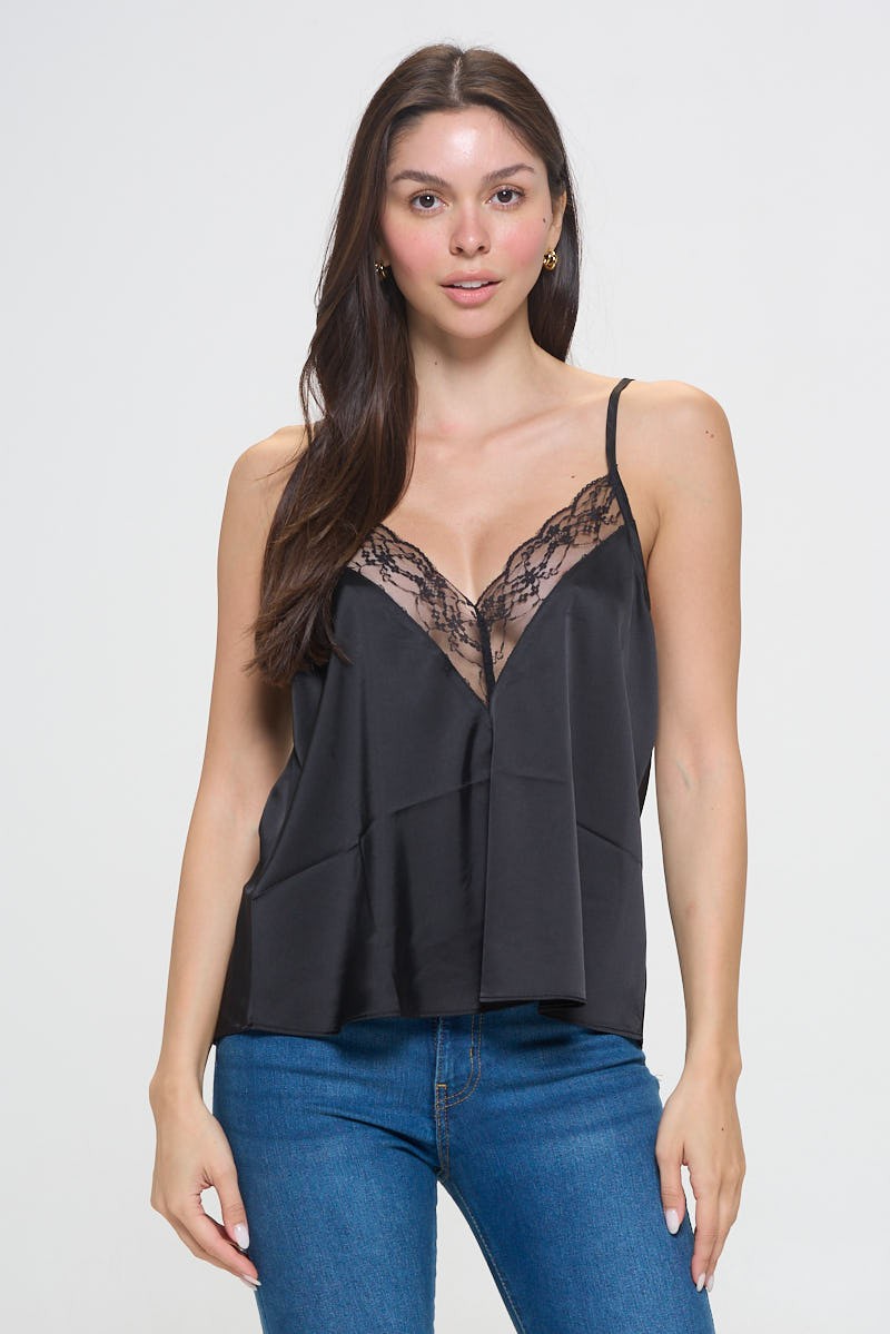Satin V Neck Lace Cami Top