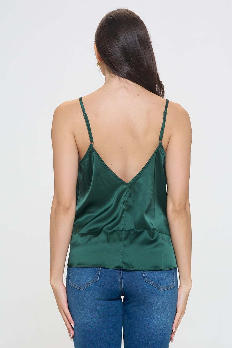 Satin V Neck Lace Cami Top