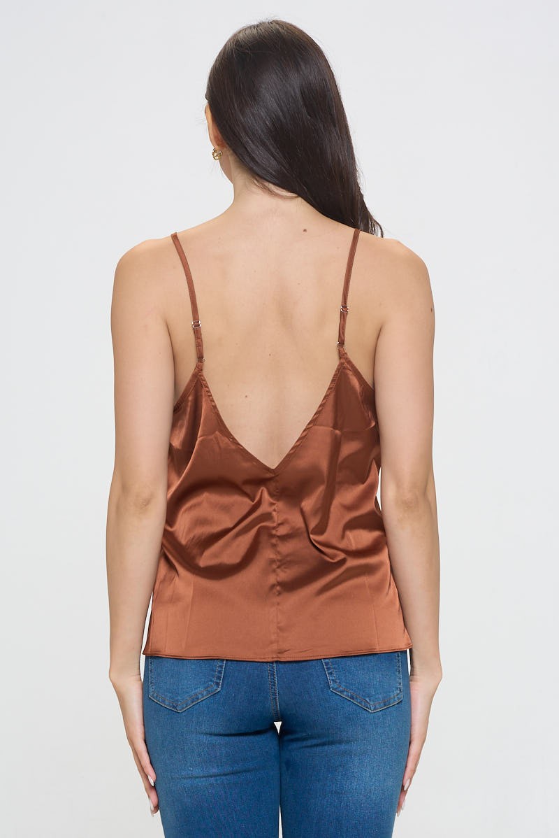 Satin V Neck Lace Cami Top