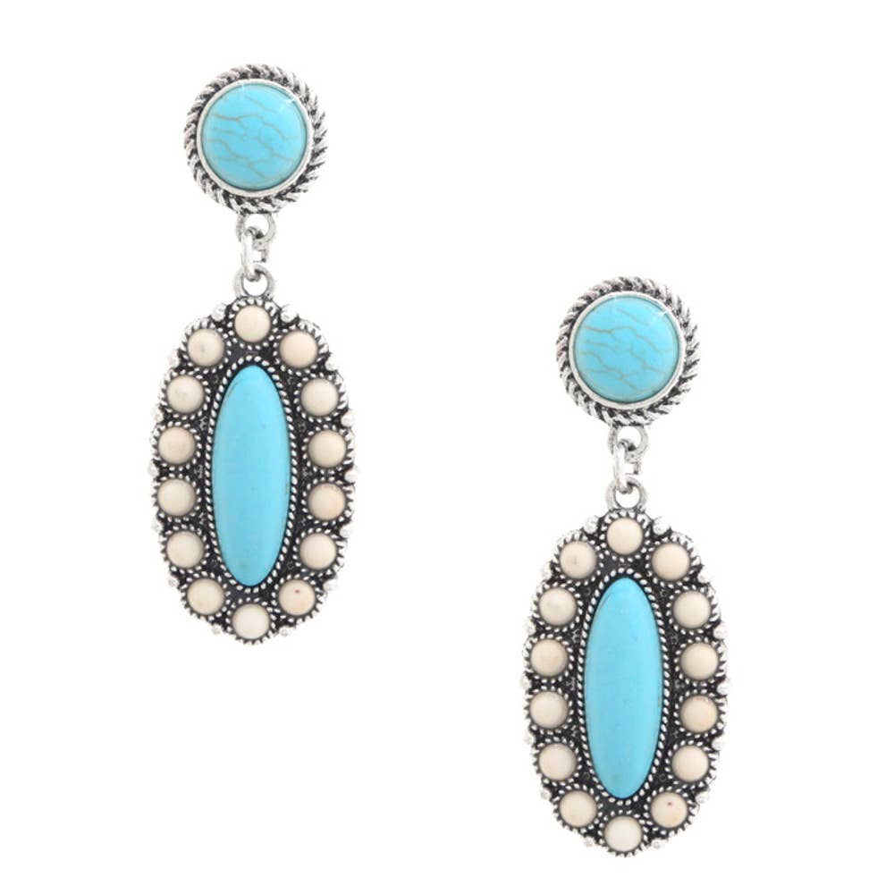 WESTERN STYLE METAL MARBING STONE DANGLE EARRING, SE 1620