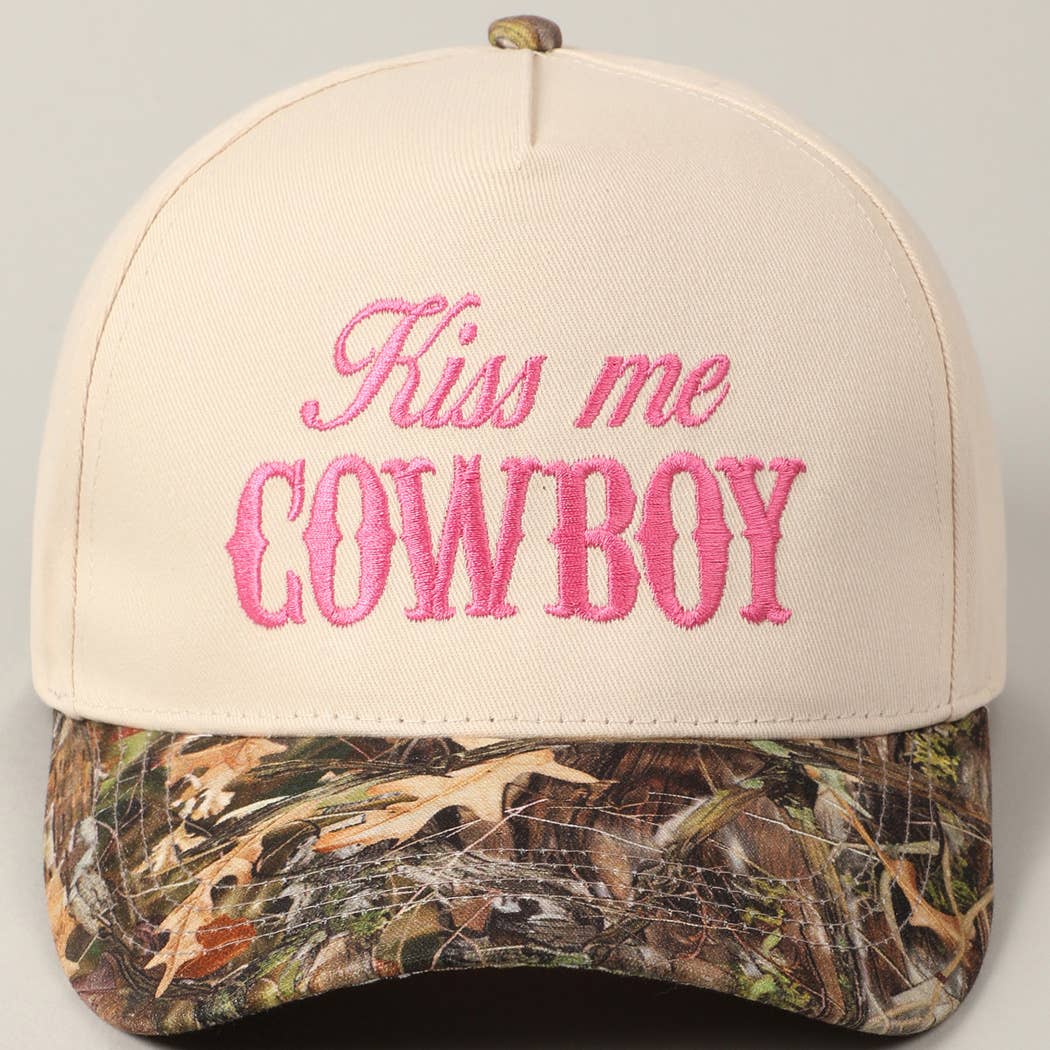 Kiss Me Cowboy Embroidery Two-Tone Cap