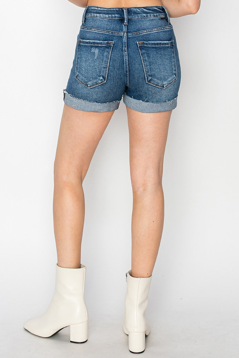 High Rise Button Down Turn Up Cuff Shorts