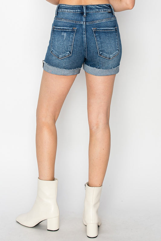 High Rise Button Down Turn Up Cuff Shorts