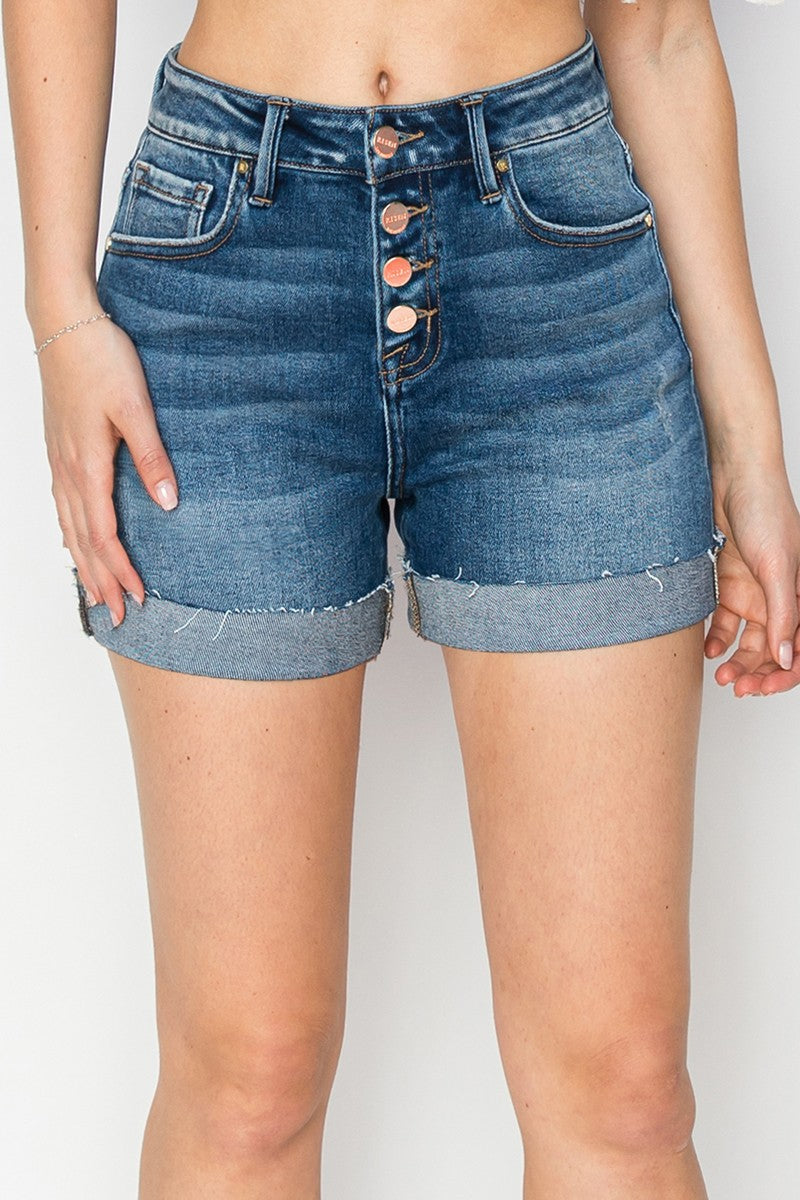 High Rise Button Down Turn Up Cuff Shorts