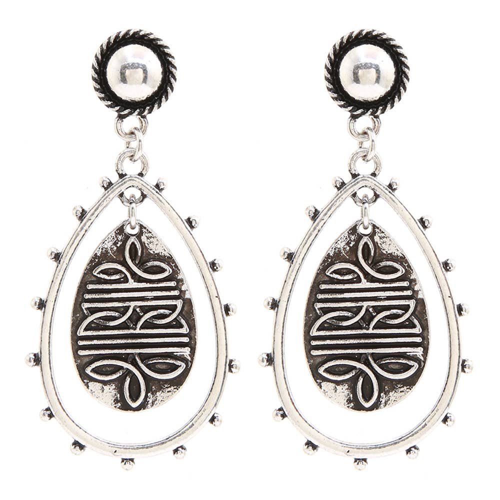 TEXTURED METAL WESTERN TEARDROP DANGLE EARRINGS, SE 2800