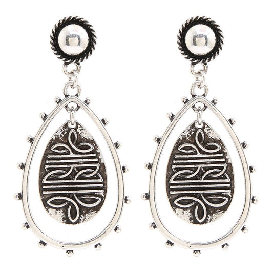 TEXTURED METAL WESTERN TEARDROP DANGLE EARRINGS, SE 2800