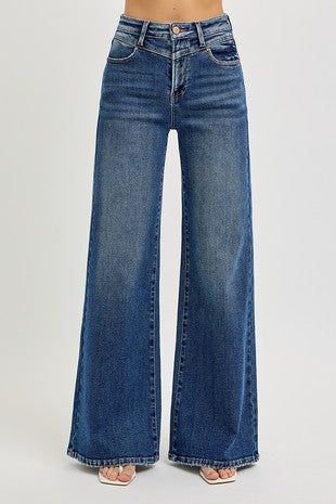 High Rise Wide Front Yoke Detailed Jeans