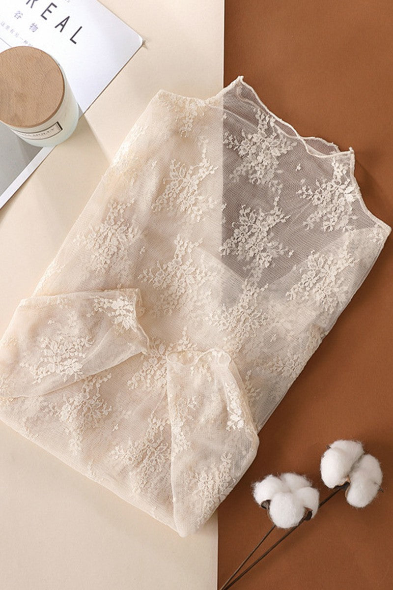 Lace Sheer Mesh Layering Slim T-shirt