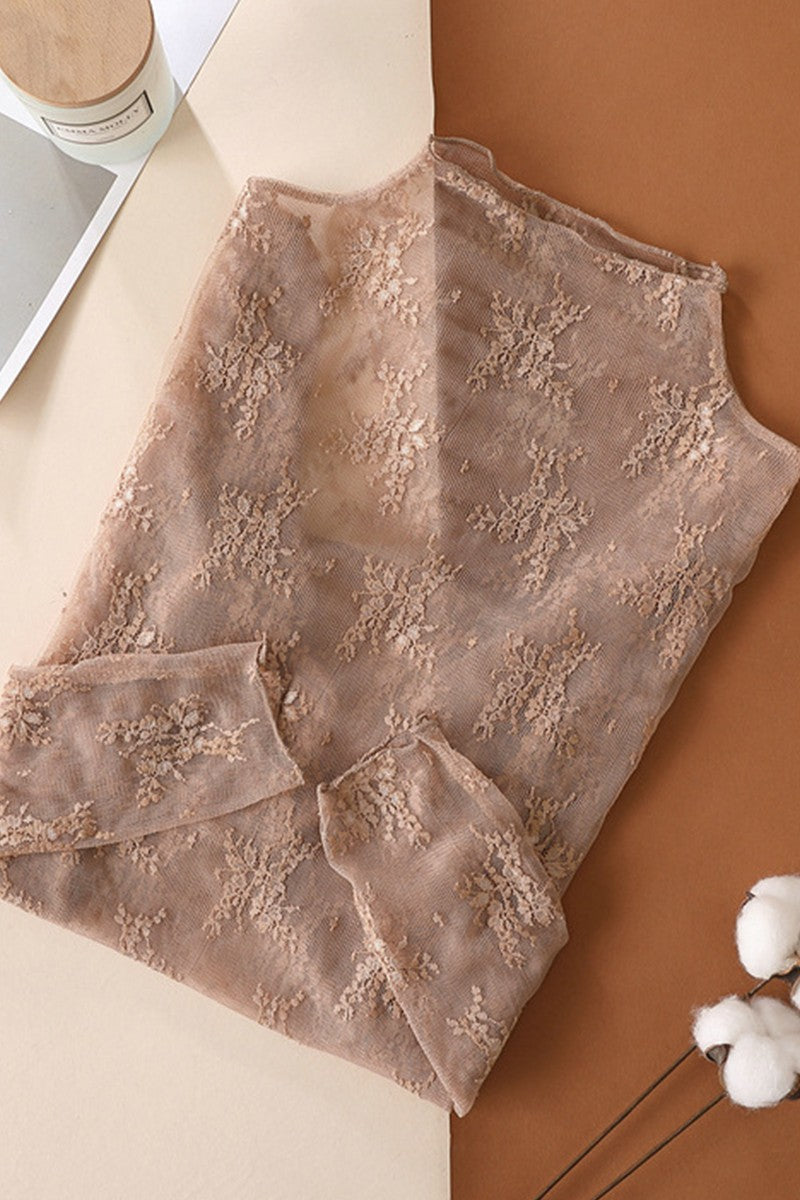 Lace Sheer Mesh Layering Slim T-shirt