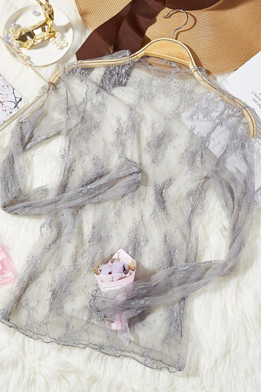 Lace Sheer Mesh Layering Slim T-shirt