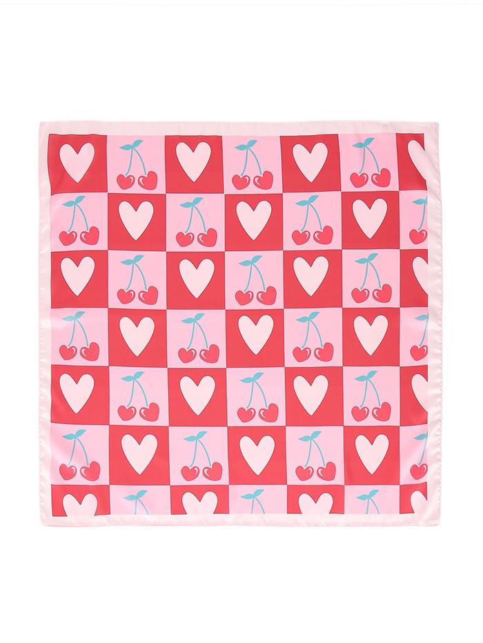 Valentine Cherry Heart Silky Feel Bandana Scarf