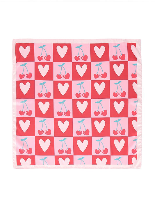 Valentine Cherry Heart Silky Feel Bandana Scarf