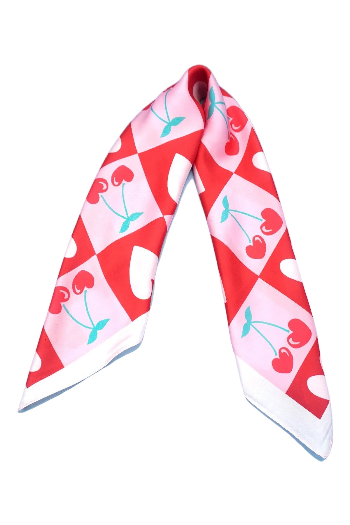 Valentine Cherry Heart Silky Feel Bandana Scarf
