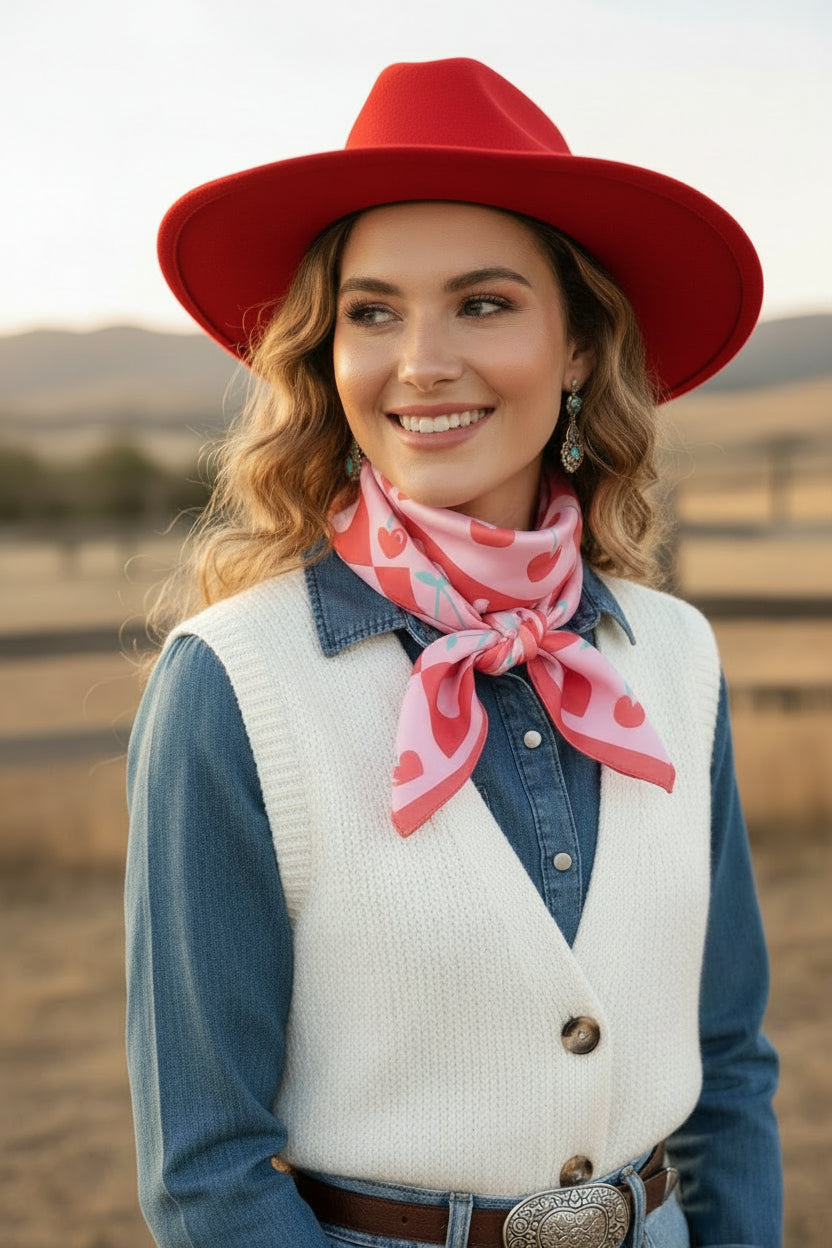 Valentine Cherry Heart Silky Feel Bandana Scarf