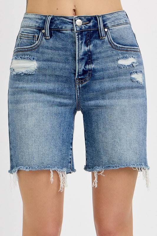 Tummy Control High Rise Loose Fit Mid Length- Light Blue