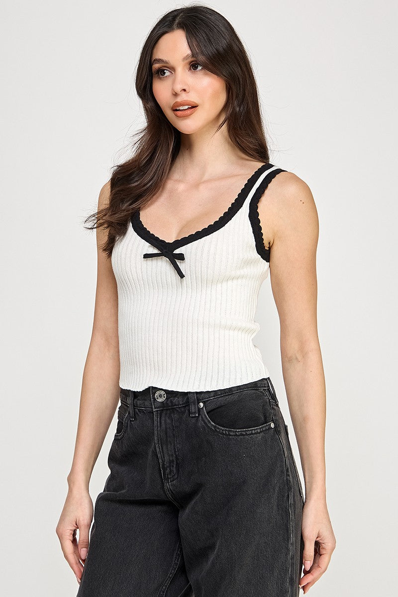 Knit Ribbon Contrast Tank Top