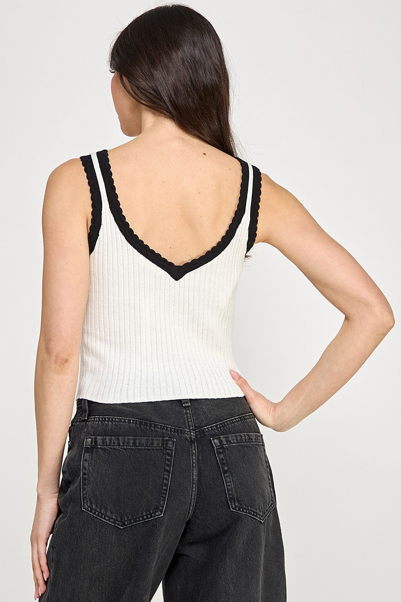 Knit Ribbon Contrast Tank Top