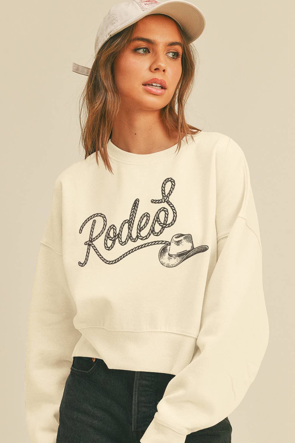 Rodeo Hat Short Cropped Long Sleeve Sweatshirt